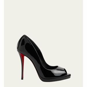 Christian Louboutin Black Patent Leather Peep-Toe Pumps with Red Sole